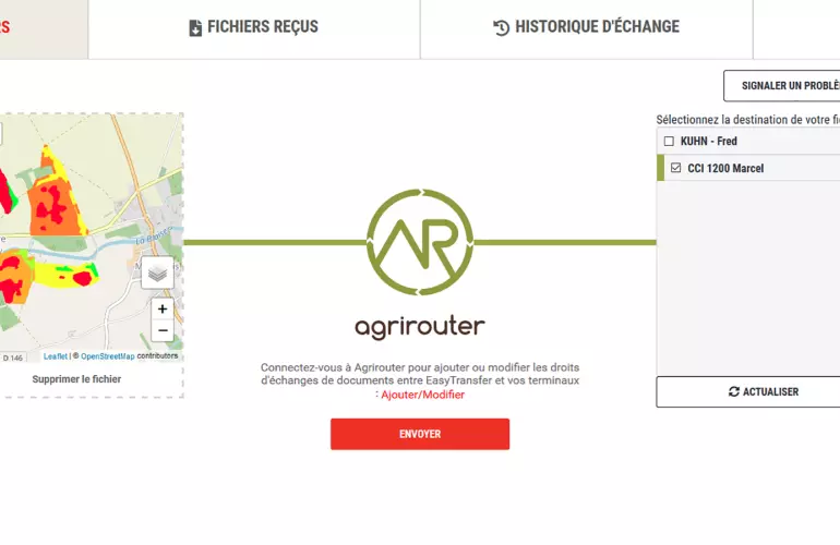 Interface of KUHN EasyTransfer to easily transfer your data without a USB stick