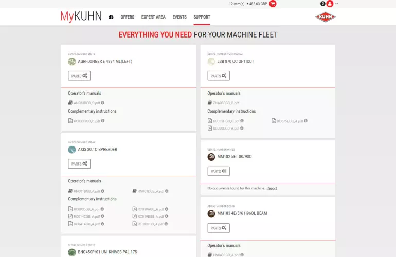 MyKUHN User Manuals Interface Screenshot
