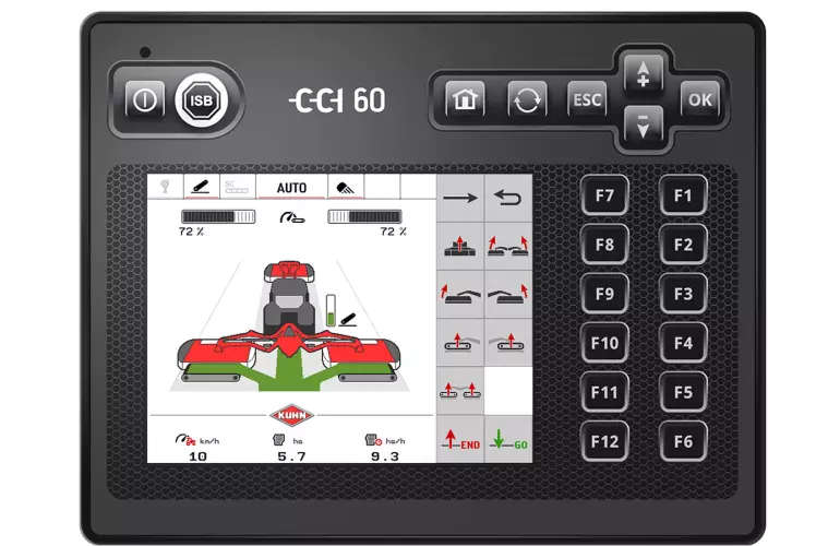 Photo of CCI 60 ISOBUS terminal with view of FC 9330 RA mower conditioner