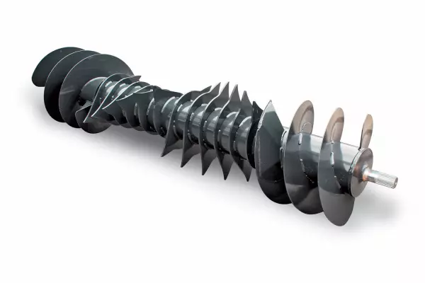 Il rotore OPTIFEED ha un diametro di 48 cm; i denti e la coclea di alimentazione sono combinati su un unico rullo.