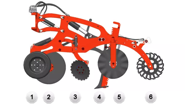 L'elemento dello STRIGER 100 permette di eseguire sei azioni sulla striscia di semina