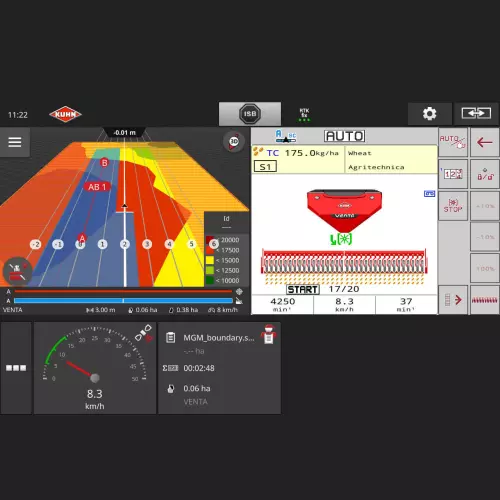 Schermo del terminale ISOBUS CCI 1200 con seminatrice pneumatica ISOBUS VENTA