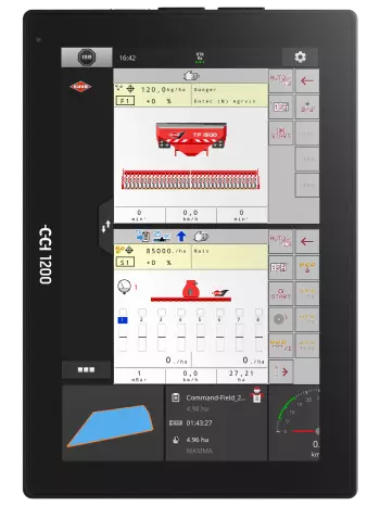 Terminale CCI 1200 posizionato verticalmente con i dati visualizzati riposizionati automaticamente.