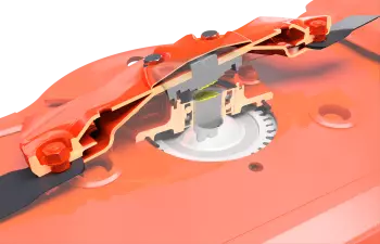 La barra porta dischi si piega in caso di impatto violento e protegge le ruote dentate